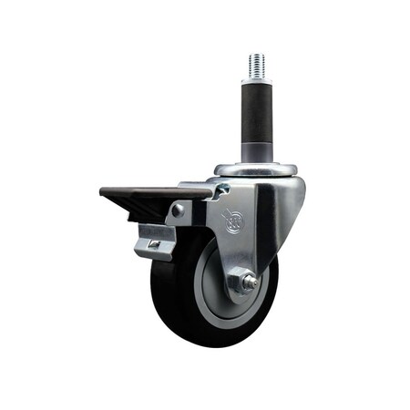 Service Caster 3.5'' Black Poly Swivel 1'' Expanding Stem Caster with Brake SCC-EX20S3514-PPUB-BLK-PLB-1